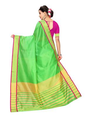 Green Woven Chanderi Saree With Blouse 3