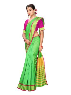 Green Woven Chanderi Saree With Blouse 4