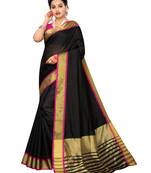 Black Woven Chanderi Saree With Blouse