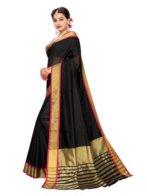 Black Woven Chanderi Saree With Blouse 2