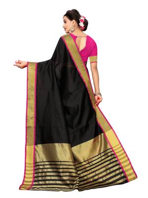 Black Woven Chanderi Saree With Blouse 3