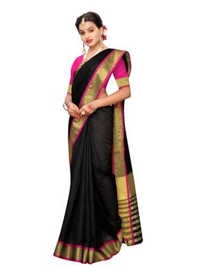 Black Woven Chanderi Saree With Blouse 4