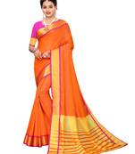 Orange Woven Chanderi Saree With Blouse