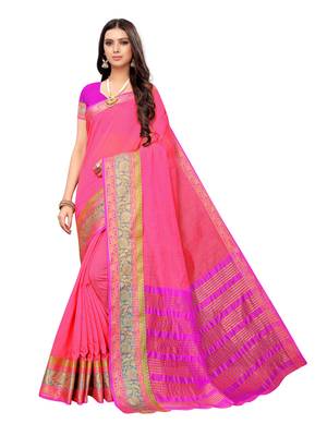 Peach Woven Cotton Silk Saree With Blouse 1