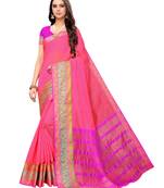 Peach Woven Cotton Silk Saree With Blouse