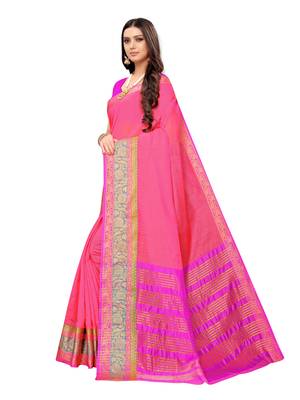 Peach Woven Cotton Silk Saree With Blouse 2