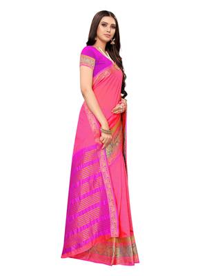 Peach Woven Cotton Silk Saree With Blouse 3