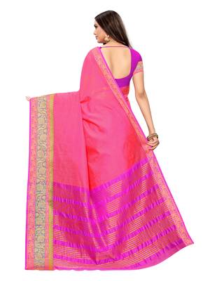 Peach Woven Cotton Silk Saree With Blouse 4