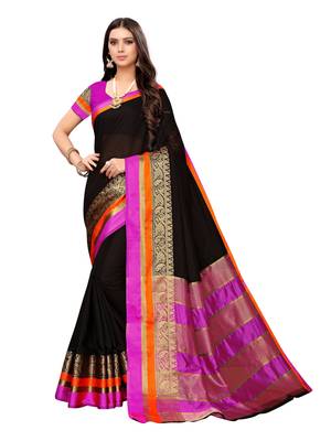 Black Woven Cotton Silk Saree With Blouse 1