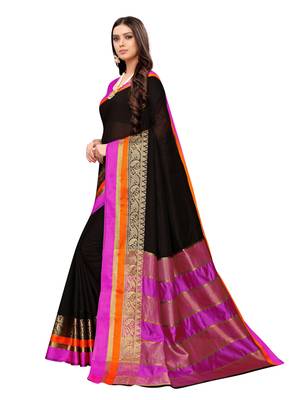 Black Woven Cotton Silk Saree With Blouse 2