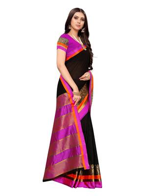 Black Woven Cotton Silk Saree With Blouse 3