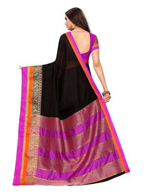 Black Woven Cotton Silk Saree With Blouse 4