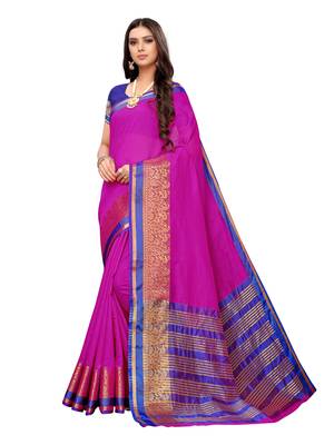 Pink Woven Cotton Silk Saree With Blouse 1