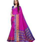 Pink Woven Cotton Silk Saree With Blouse