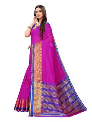 Pink Woven Cotton Silk Saree With Blouse 2