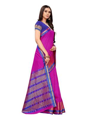 Pink Woven Cotton Silk Saree With Blouse 3