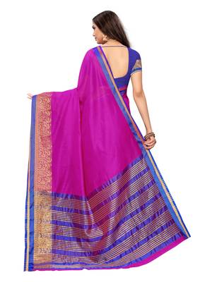 Pink Woven Cotton Silk Saree With Blouse 4