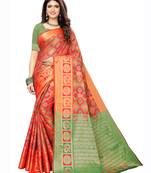 Pink woven poly silk saree with blouse