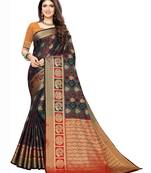 Navy Blue Woven Poly Silk Saree With Blouse