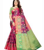 Pink woven poly silk saree with blouse