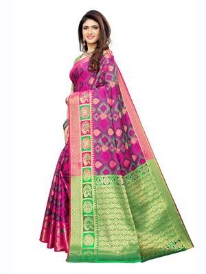 Pink woven poly silk saree with blouse 2