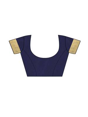 Navy Blue Woven Chanderi Silk Saree With Blouse 5