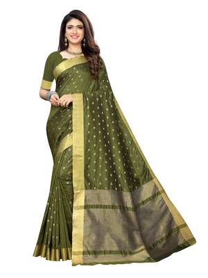 Mehendi Woven Chanderi Silk Saree With Blouse 1