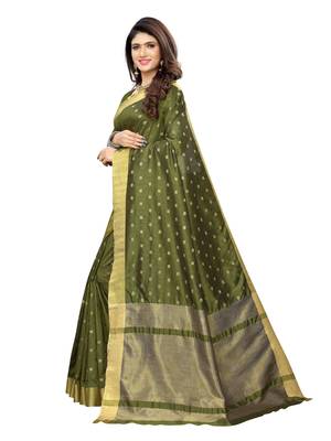 Mehendi Woven Chanderi Silk Saree With Blouse 2