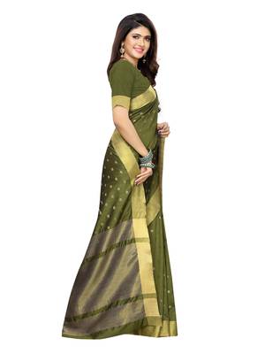 Mehendi Woven Chanderi Silk Saree With Blouse 3