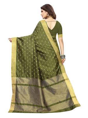 Mehendi Woven Chanderi Silk Saree With Blouse 4