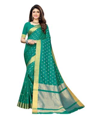 Turquoise Woven Chanderi Silk Saree With Blouse 1