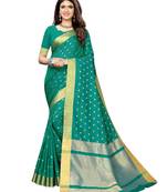 Turquoise Woven Chanderi Silk Saree With Blouse