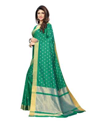 Turquoise Woven Chanderi Silk Saree With Blouse 2