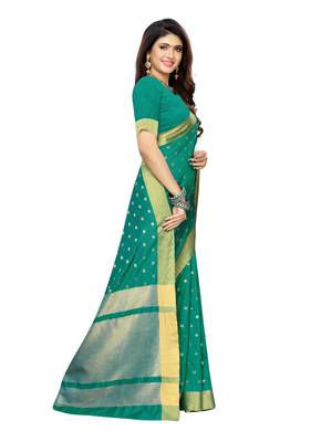 Turquoise Woven Chanderi Silk Saree With Blouse 3