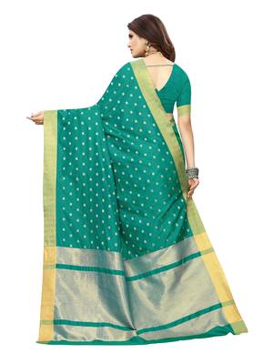Turquoise Woven Chanderi Silk Saree With Blouse 4