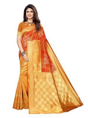 Orange Woven Poly Silk Saree With Blouse 1