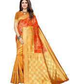 Orange Woven Poly Silk Saree With Blouse