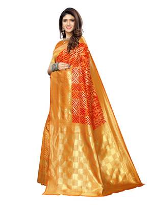 Orange Woven Poly Silk Saree With Blouse 2