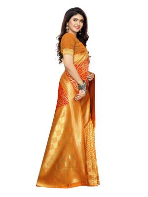 Orange Woven Poly Silk Saree With Blouse 3