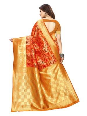 Orange Woven Poly Silk Saree With Blouse 4
