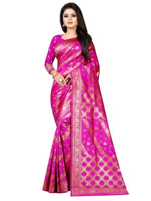 Pink Woven art silk  Saree With Blouse 1