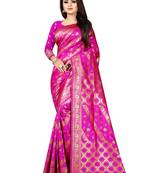 Pink Woven art silk  Saree With Blouse