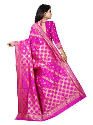 Pink Woven art silk  Saree With Blouse 3