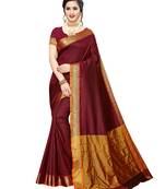Maroon Woven Poly Silk Saree With Blouse