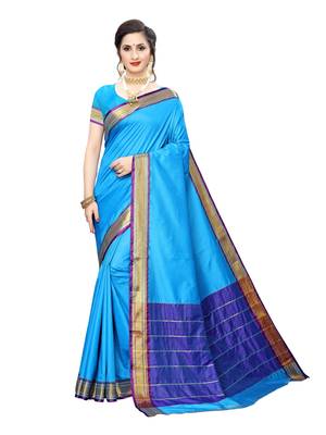 Blue Woven Poly Silk Saree With Blouse 1