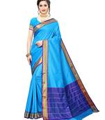 Blue Woven Poly Silk Saree With Blouse