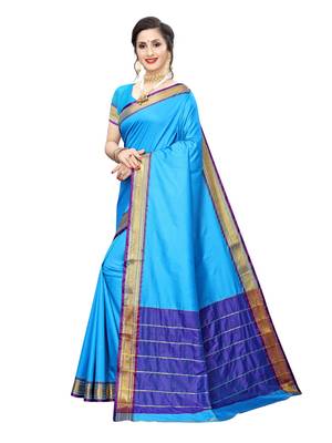 Blue Woven Poly Silk Saree With Blouse 2