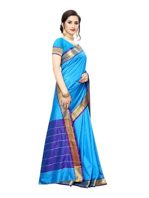 Blue Woven Poly Silk Saree With Blouse 3