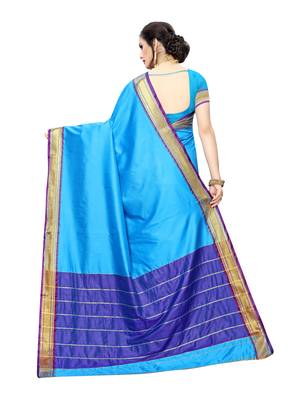 Blue Woven Poly Silk Saree With Blouse 4