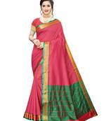 Pink Woven Poly Silk Saree With Blouse